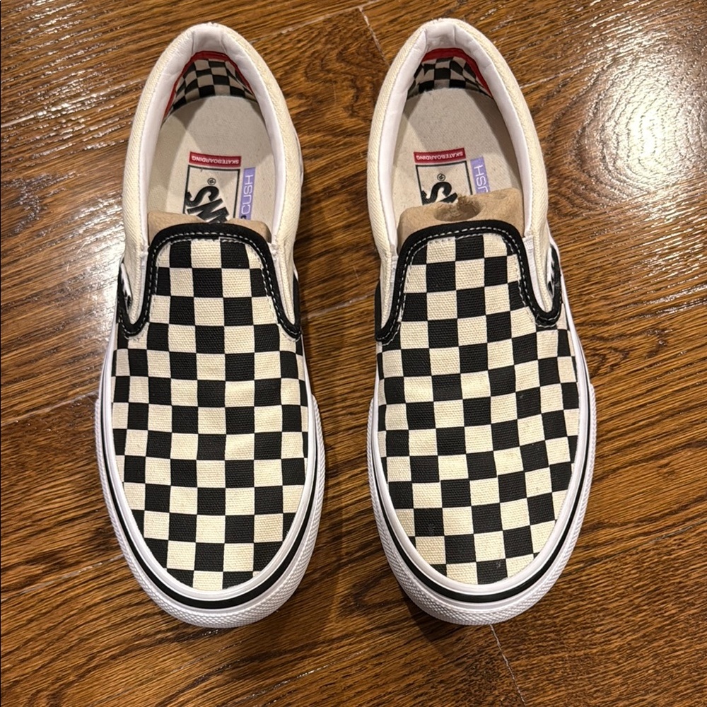 NWOT Vans PopCush Classic Black and White Checkerboard Slip-On Sneakers